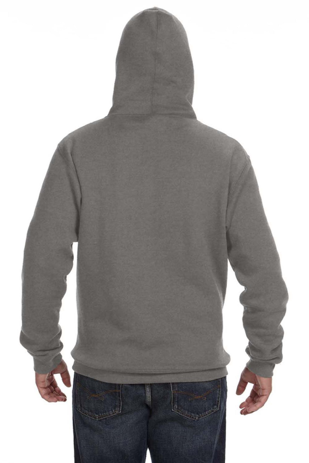 J America 8824 Mens Premium Fleece Hooded Sweatshirt Hoodie w/ Pouch Pocket Heather Charcoal Grey Model Back
