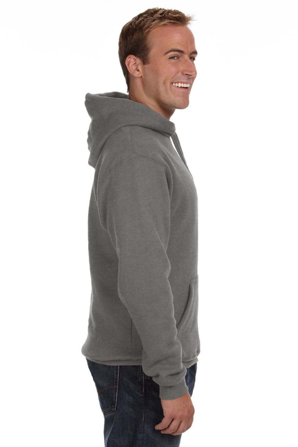 J America 8824 Mens Premium Fleece Hooded Sweatshirt Hoodie w/ Pouch Pocket Heather Charcoal Grey Model Side