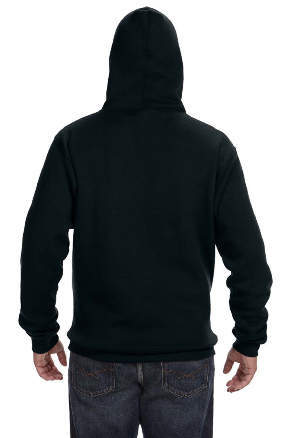 J America 8824 Mens Premium Fleece Hooded Sweatshirt Hoodie w/ Pouch Pocket Black Model Back