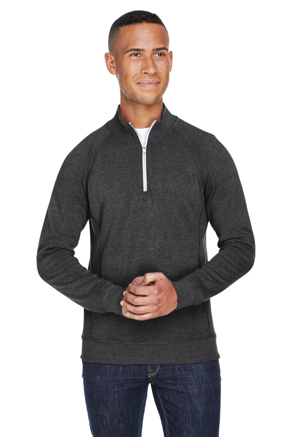 J America JA8869/8869 Mens Fleece 1/4 Zip Sweatshirt w/ Pockets Black Model Front