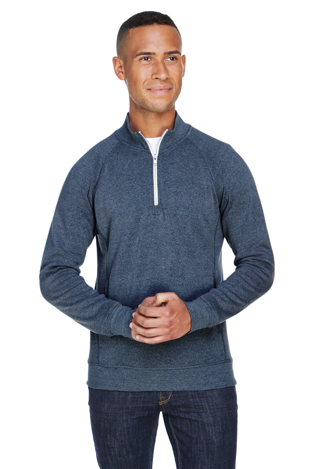 J America JA8869/8869 Mens Fleece 1/4 Zip Sweatshirt w/ Pockets Navy Blue Model Front