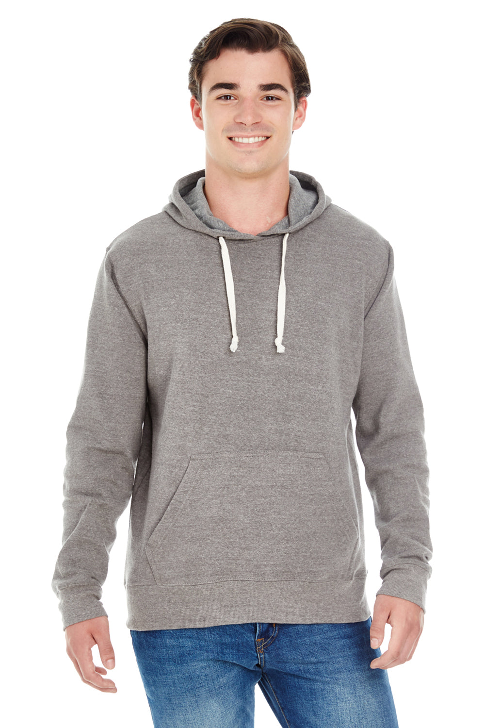 J America JA8871/8871 Mens Fleece Hooded Sweatshirt Hoodie w/ Pouch Pocket Grey Model Front