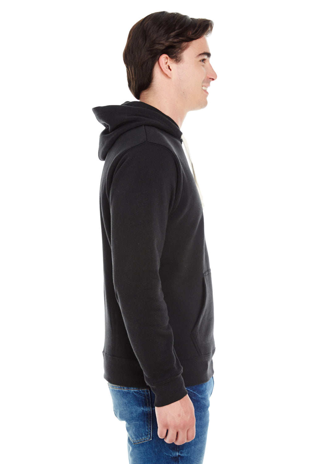 J America JA8871/8871 Mens Fleece Hooded Sweatshirt Hoodie w/ Pouch Pocket Solid Black Model Side
