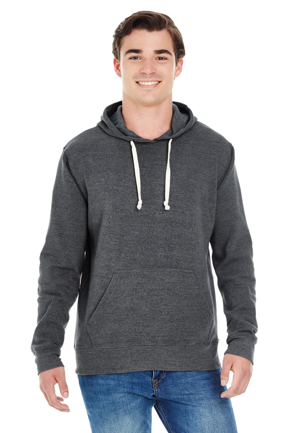 J America JA8871/8871 Mens Fleece Hooded Sweatshirt Hoodie w/ Pouch Pocket Black Model Front
