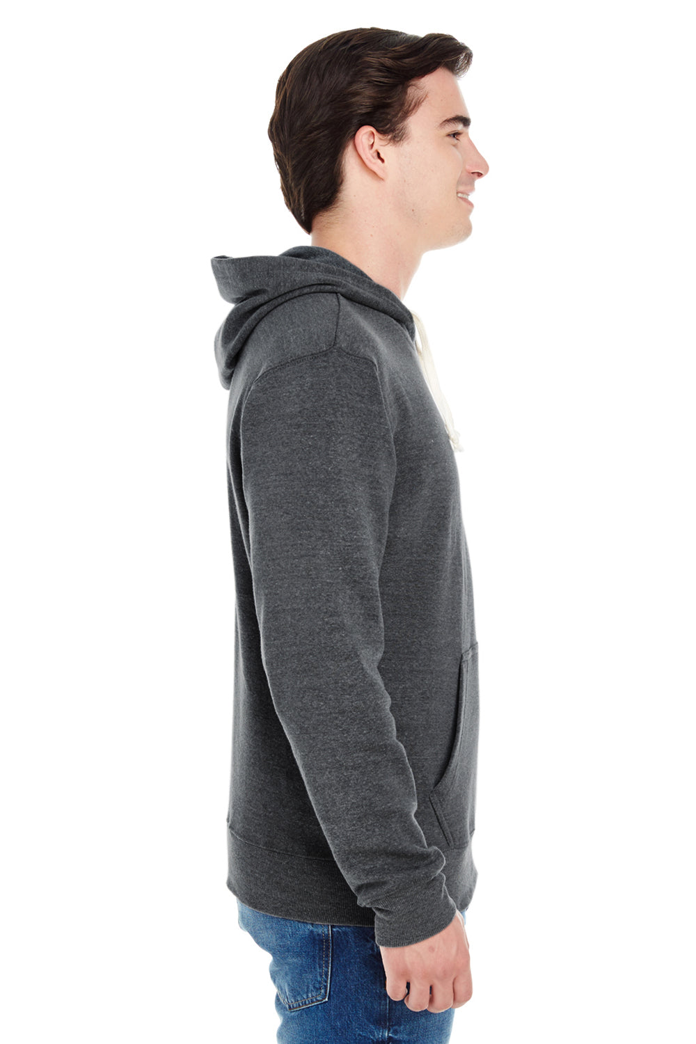 J America JA8871/8871 Mens Fleece Hooded Sweatshirt Hoodie w/ Pouch Pocket Black Model Side