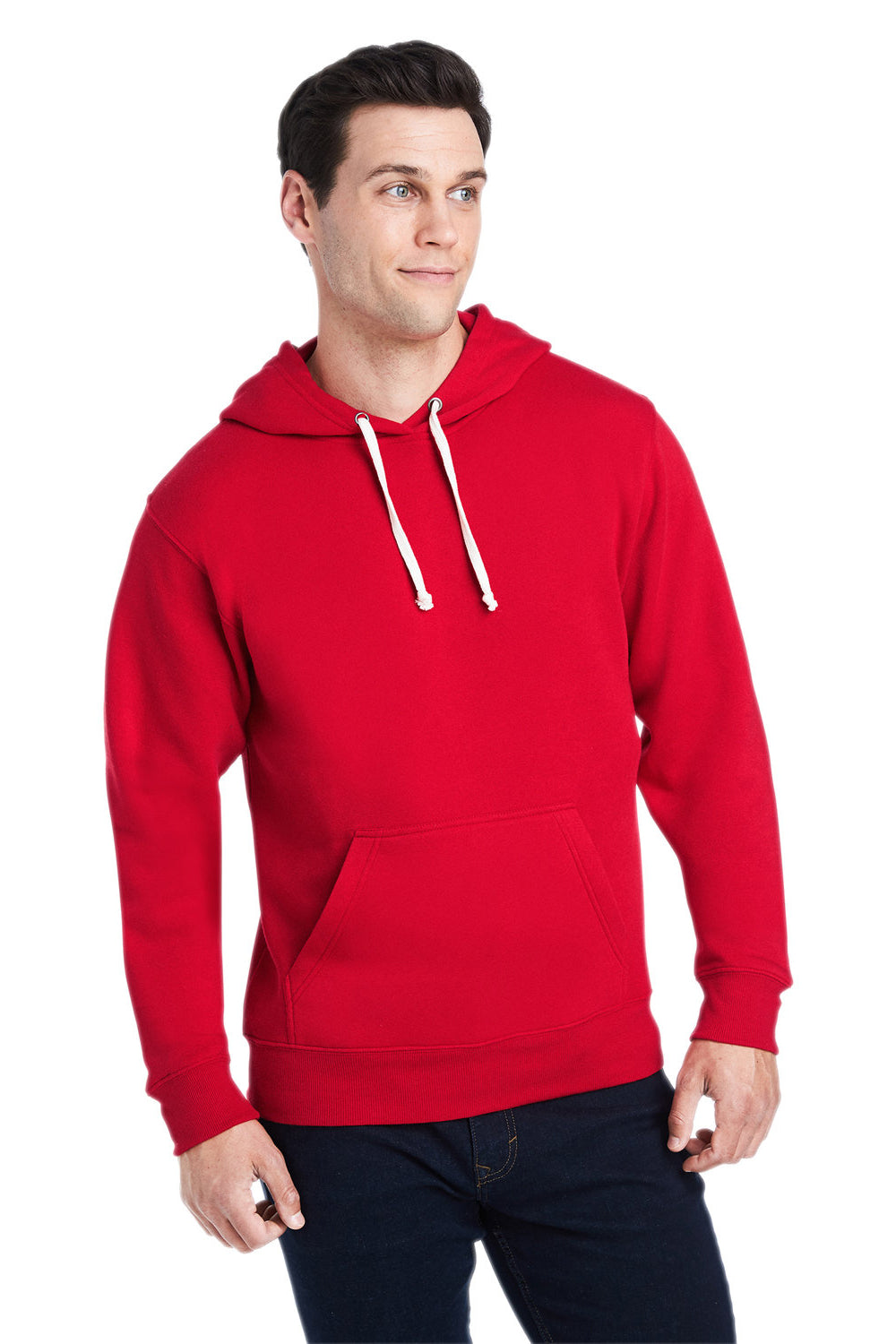 J America JA8871/8871 Mens Fleece Hooded Sweatshirt Hoodie w/ Pouch Pocket Solid Red Model Front