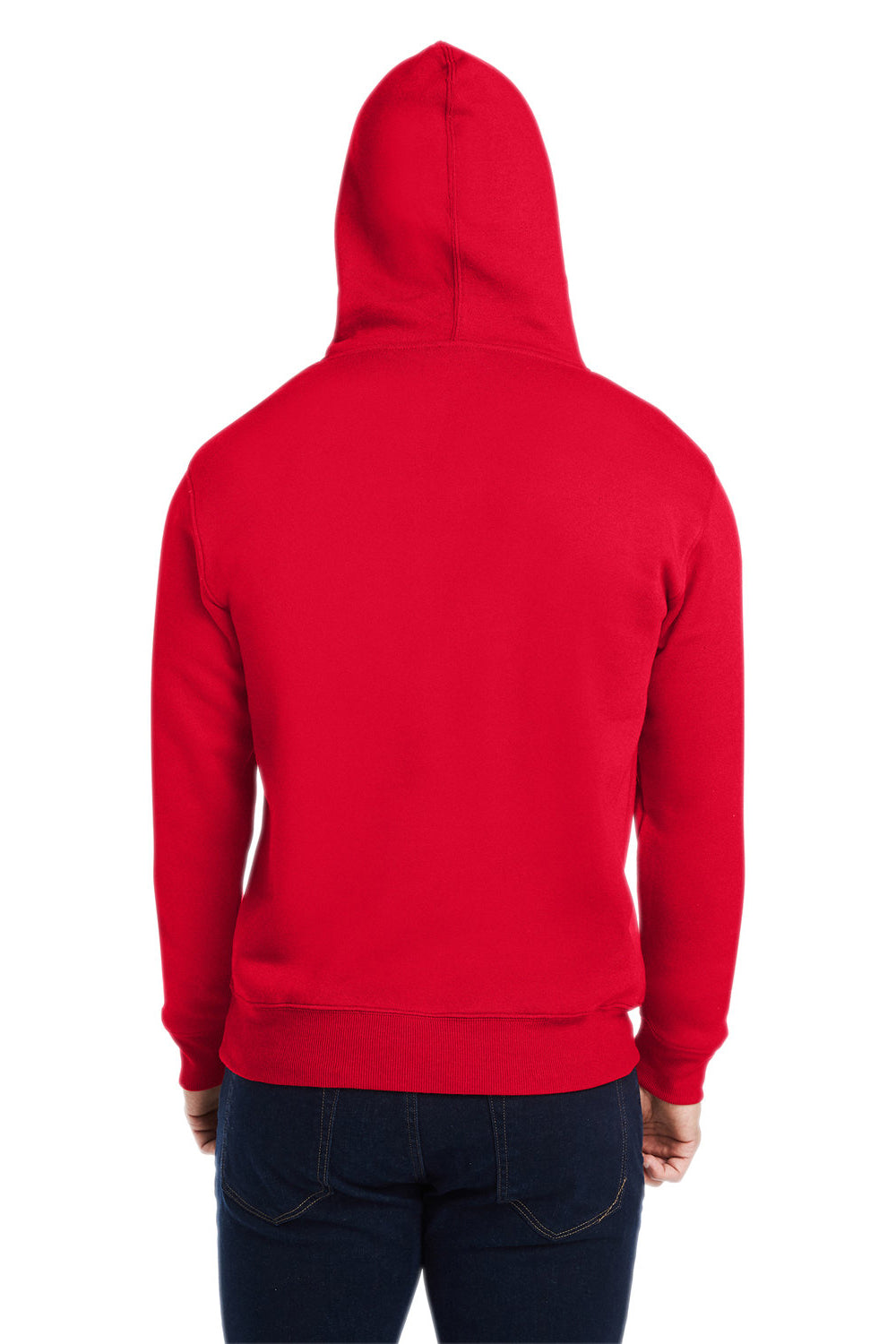 J America JA8871/8871 Mens Fleece Hooded Sweatshirt Hoodie w/ Pouch Pocket Solid Red Model Back