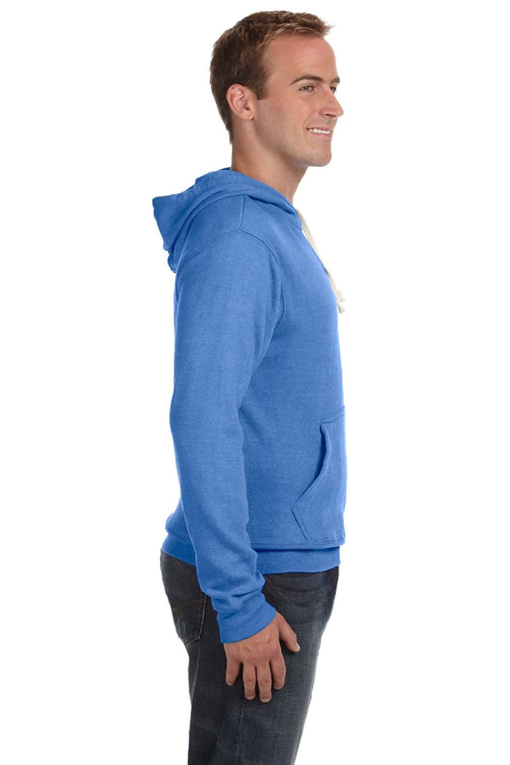 J America JA8871/8871 Mens Fleece Hooded Sweatshirt Hoodie w/ Pouch Pocket Cool Royal Blue Model Side