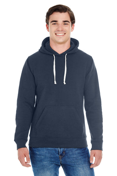 J America JA8871/8871 Mens Fleece Hooded Sweatshirt Hoodie w/ Pouch Pocket Navy Blue Model Front