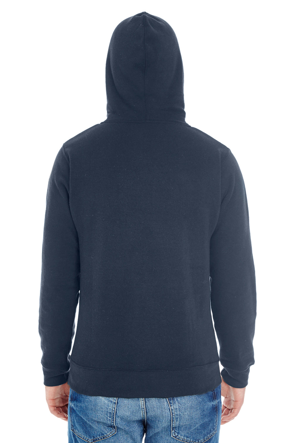 J America JA8871/8871 Mens Fleece Hooded Sweatshirt Hoodie w/ Pouch Pocket Navy Blue Model Back