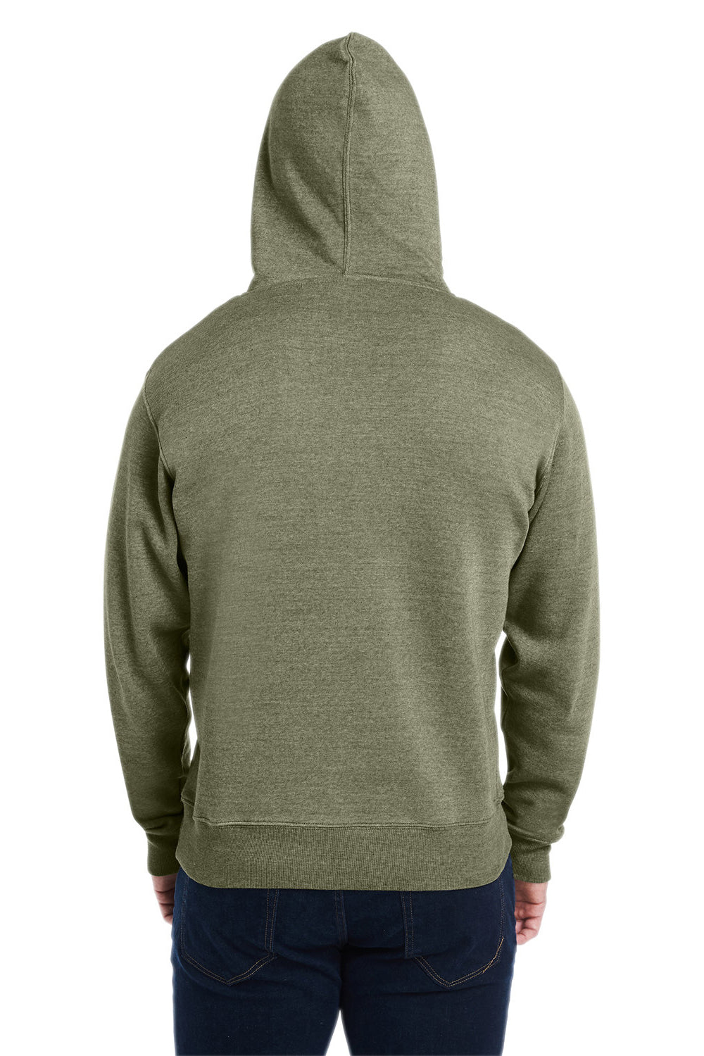 J America JA8871/8871 Mens Fleece Hooded Sweatshirt Hoodie w/ Pouch Pocket Olive Green Model Back