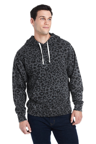 J America JA8871/8871 Mens Fleece Hooded Sweatshirt Hoodie w/ Pouch Pocket Black Leopard Model Front
