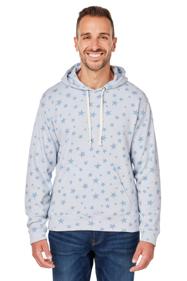 J America JA8871/8871 Mens Fleece Hooded Sweatshirt Hoodie w/ Pouch Pocket Chambray Blue Stars Model Front