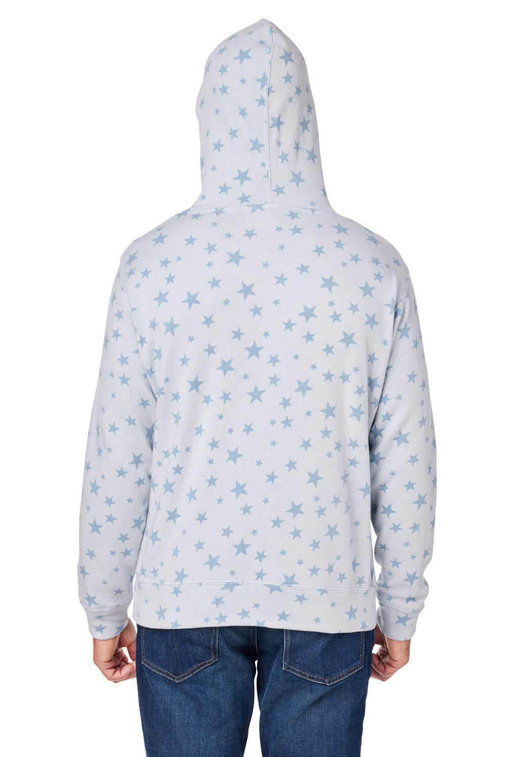J America JA8871/8871 Mens Fleece Hooded Sweatshirt Hoodie w/ Pouch Pocket Chambray Blue Stars Model Back