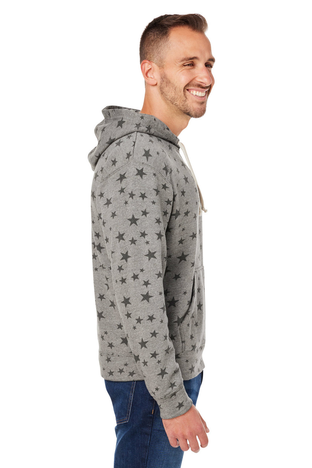 J America JA8871/8871 Mens Fleece Hooded Sweatshirt Hoodie w/ Pouch Pocket Smoke Grey Stars Model Side