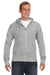J America JA8872/8872 Mens Fleece Full Zip Hooded Sweatshirt Hoodie w/ Pockets Grey Model Front