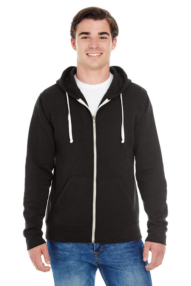 J America JA8872/8872 Mens Fleece Full Zip Hooded Sweatshirt Hoodie w/ Pockets Solid Black Model Front