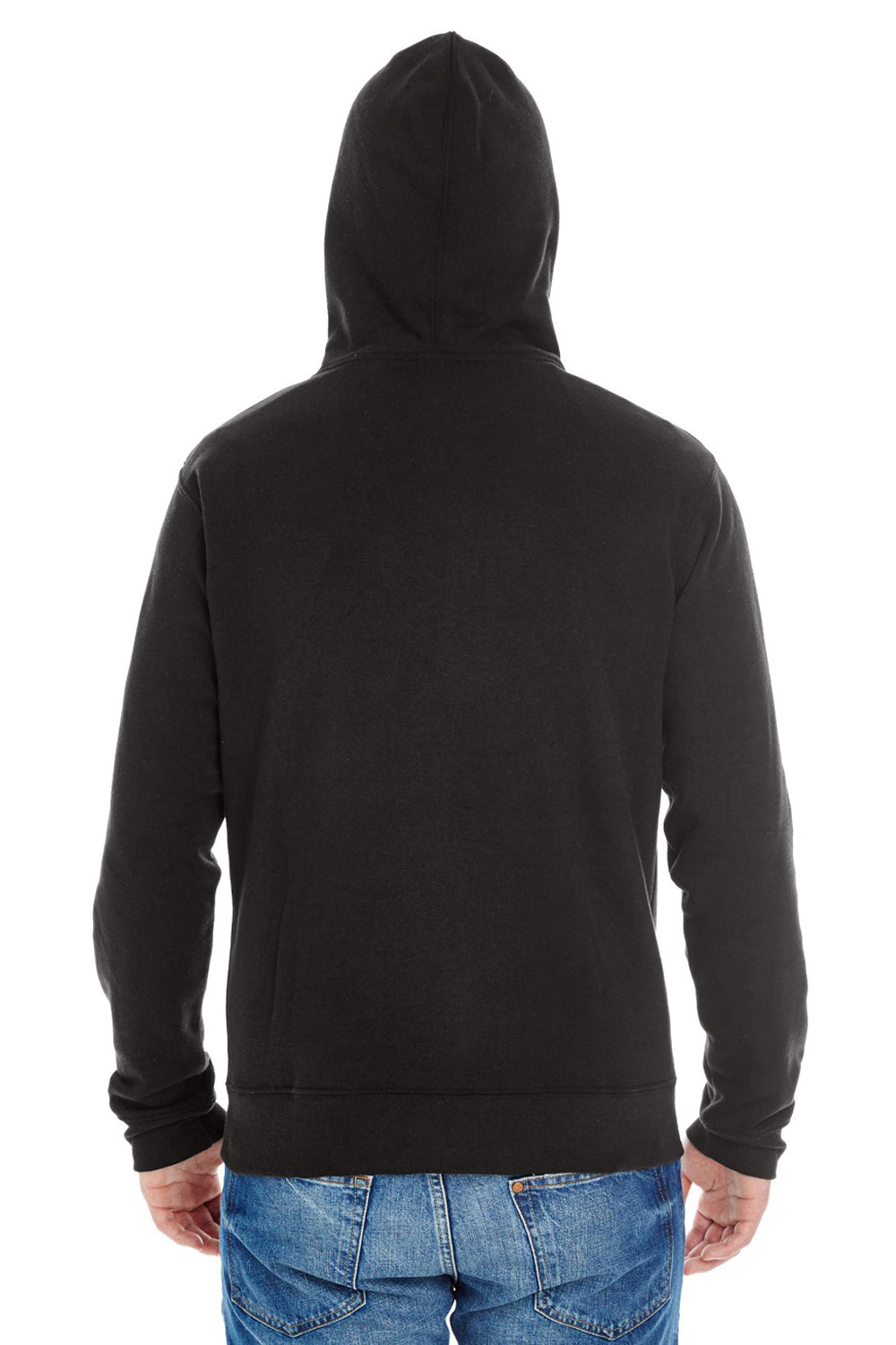 J America JA8872/8872 Mens Fleece Full Zip Hooded Sweatshirt Hoodie w/ Pockets Solid Black Model Back