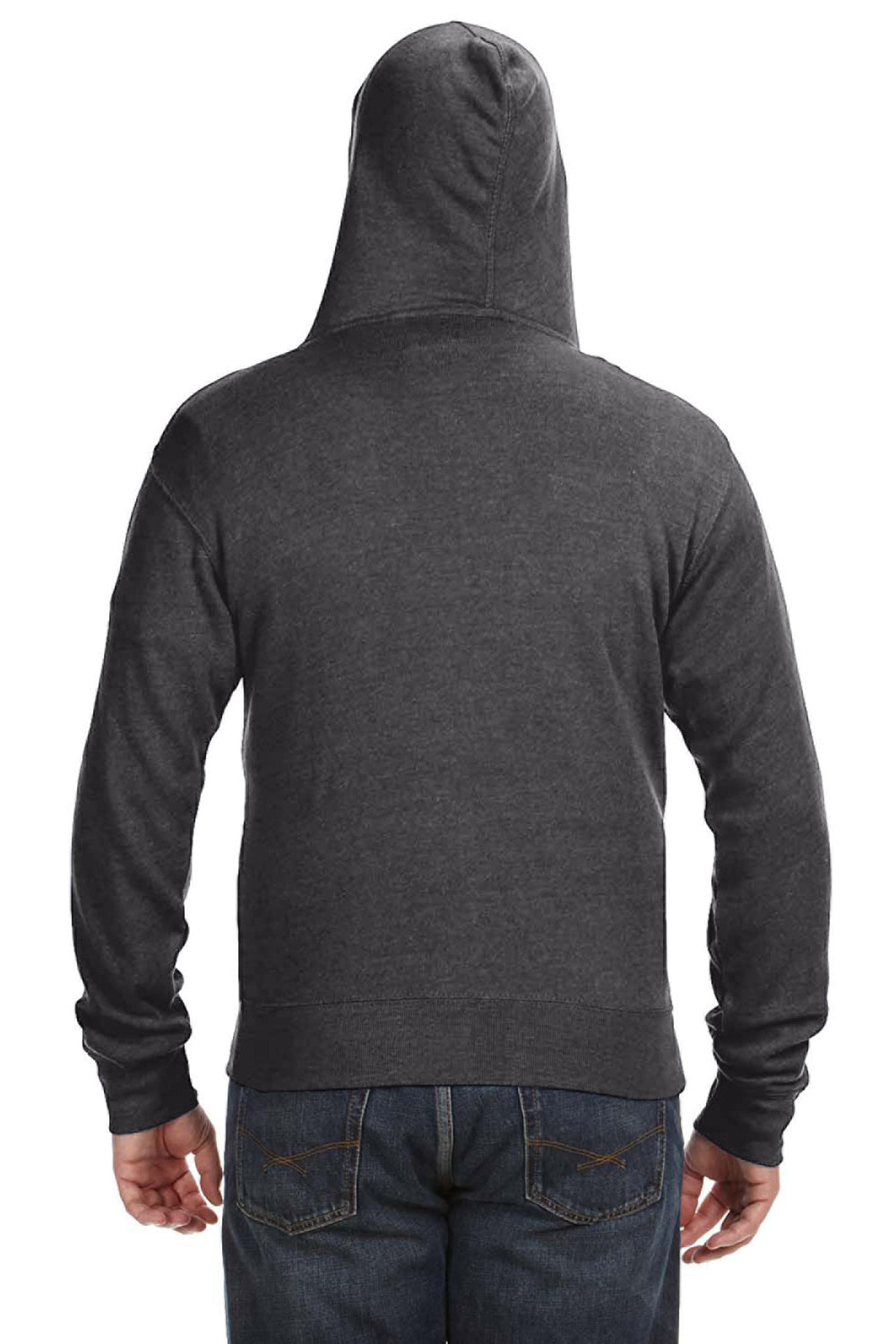 J America JA8872/8872 Mens Fleece Full Zip Hooded Sweatshirt Hoodie w/ Pockets Black Model Back