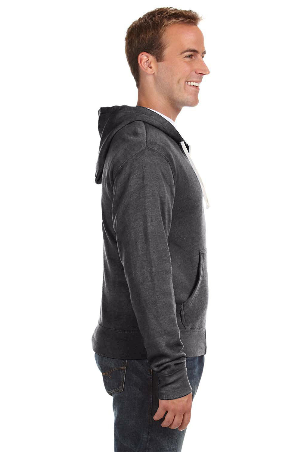 J America JA8872/8872 Mens Fleece Full Zip Hooded Sweatshirt Hoodie w/ Pockets Black Model Side