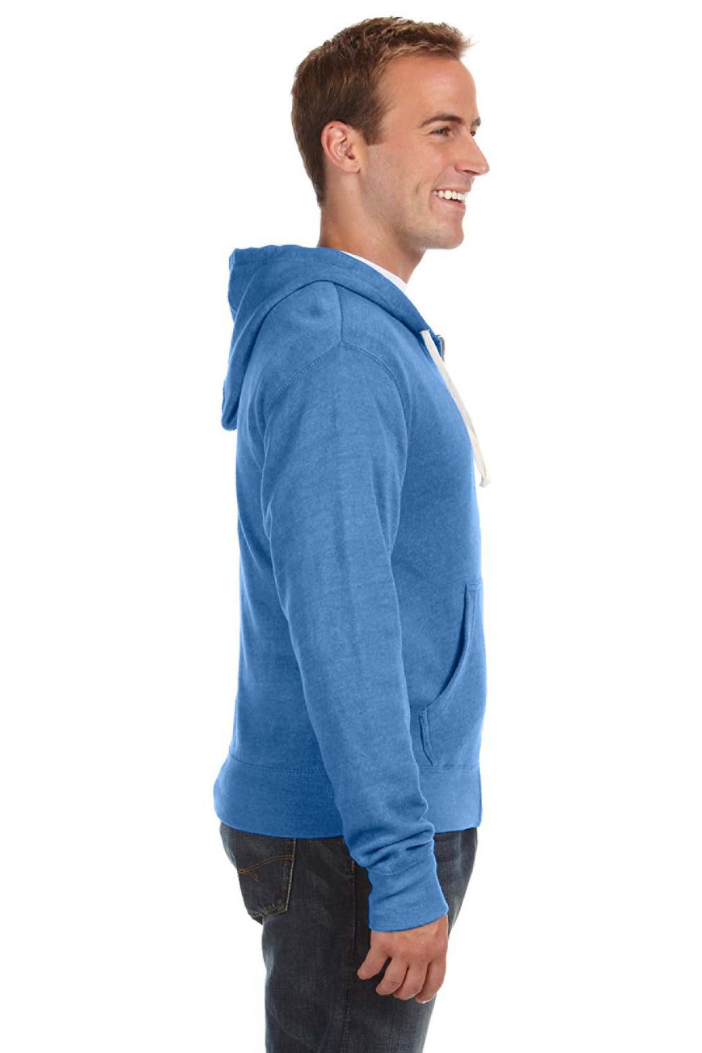 J America JA8872/8872 Mens Fleece Full Zip Hooded Sweatshirt Hoodie w/ Pockets Royal Blue Model Side