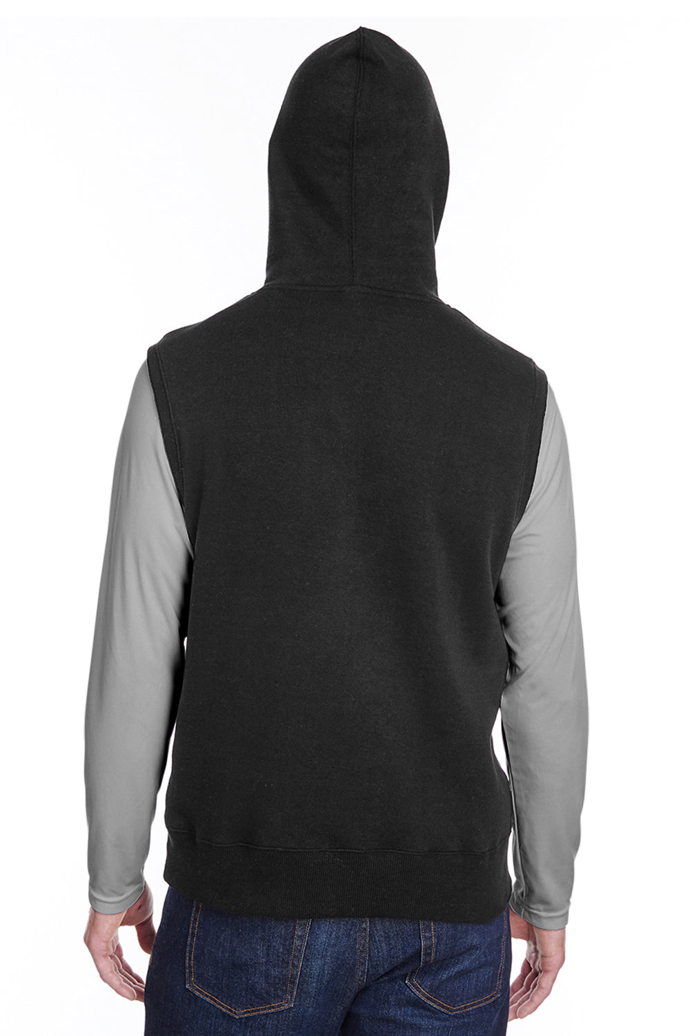 J America JA8877/8877 Mens Fleece Sleeveless Hooded Sweatshirt Hoodie w/ Pouch Pocket Black Model Back