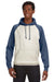 J America JA8885/8885 Mens Vintage Heather Hooded Sweatshirt Hoodie w/ Pouch Pocket Oatmeal/Vintage Navy Blue Model Front
