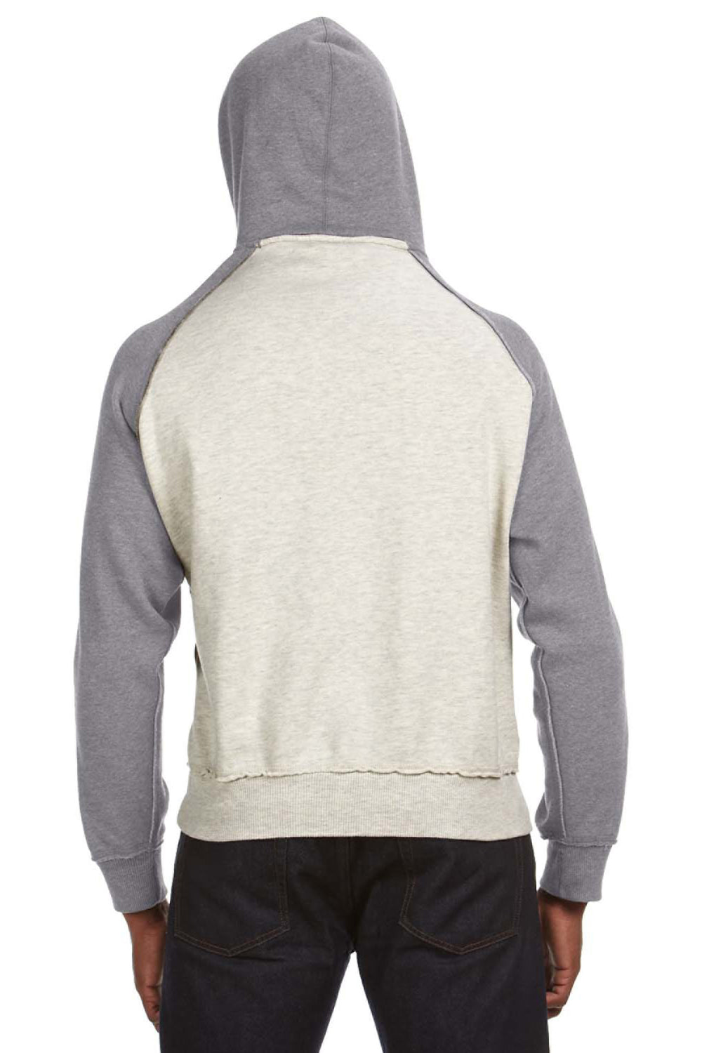 J America JA8885/8885 Mens Vintage Heather Hooded Sweatshirt Hoodie w/ Pouch Pocket Oatmeal/Smoke Grey Model Back