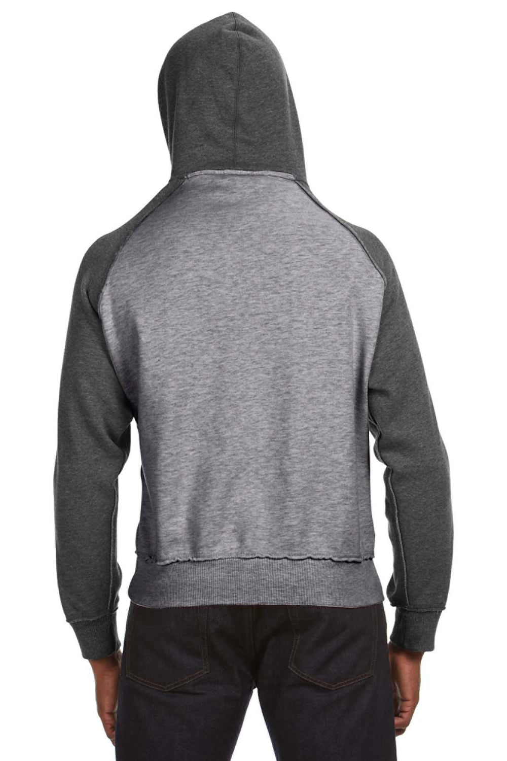J America JA8885/8885 Mens Vintage Heather Hooded Sweatshirt Hoodie w/ Pouch Pocket Smoke Grey/Charcoal Grey Model Back