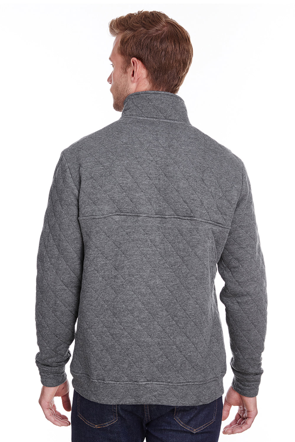 J America JA8890/8890 Mens Quilted 1/4 Snap Down Sweatshirt Heather Charcoal Grey Model Back