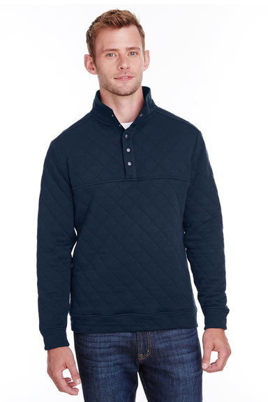 J America JA8890/8890 Mens Quilted 1/4 Snap Down Sweatshirt Navy Blue Model Front