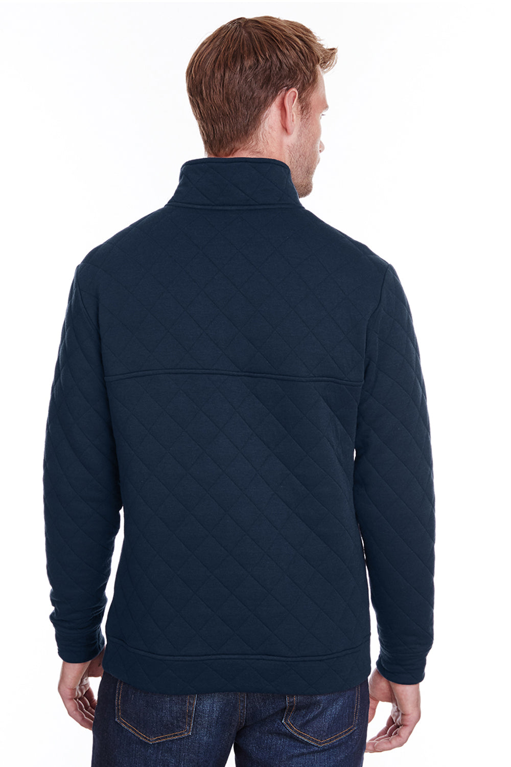 J America JA8890/8890 Mens Quilted 1/4 Snap Down Sweatshirt Navy Blue Model Back