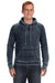 J America JA8915/8915 Mens Vintage Zen Burnout Fleece Hooded Sweatshirt Hoodie w/ Pouch Pocket Vintage Navy Blue Model Front