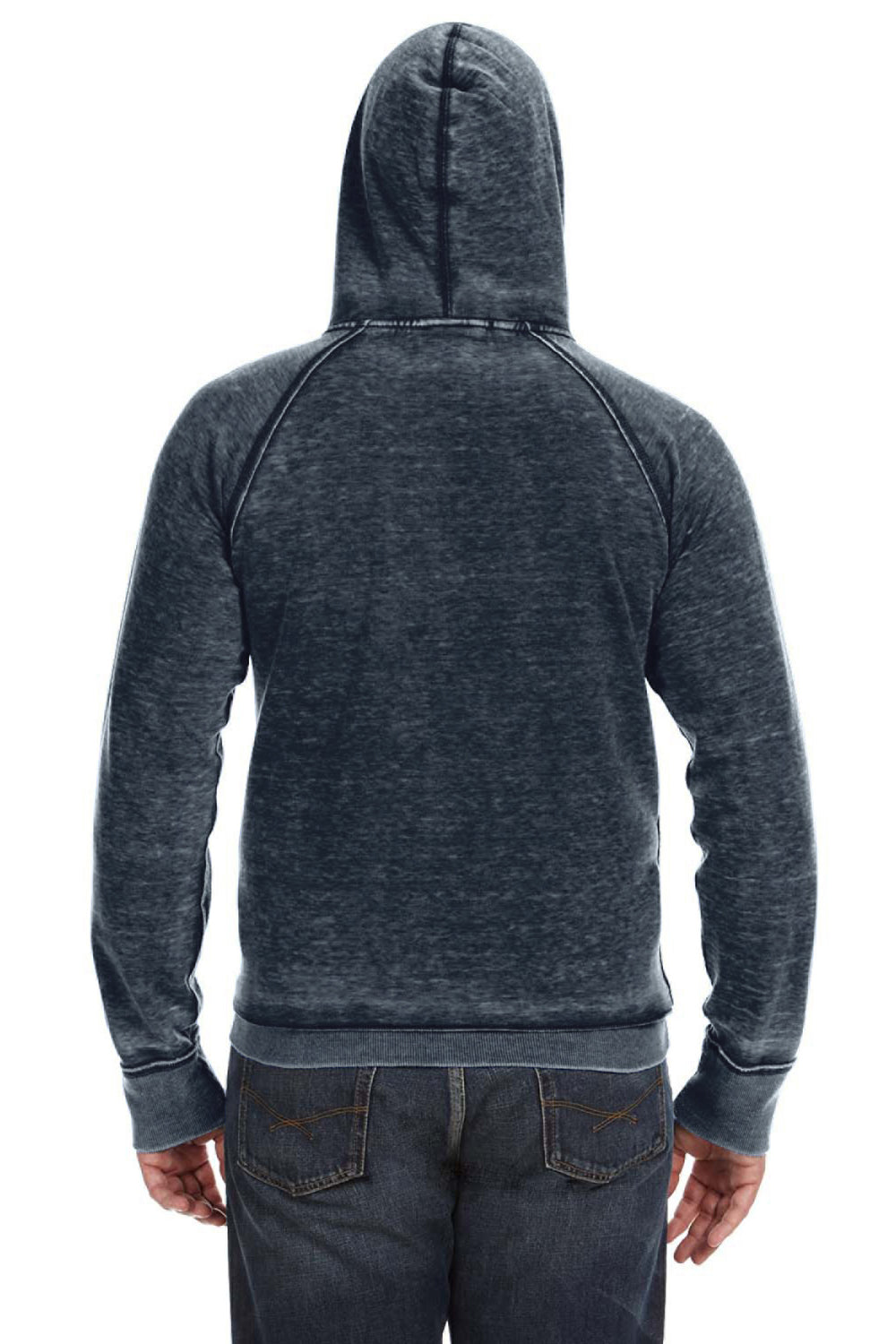 J America JA8915/8915 Mens Vintage Zen Burnout Fleece Hooded Sweatshirt Hoodie w/ Pouch Pocket Vintage Navy Blue Model Back
