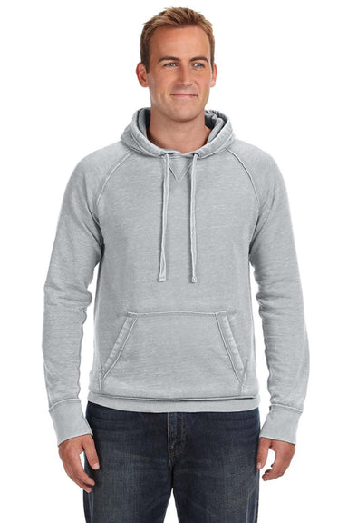 J America JA8915/8915 Mens Vintage Zen Burnout Fleece Hooded Sweatshirt Hoodie w/ Pouch Pocket Cement Grey Model Front