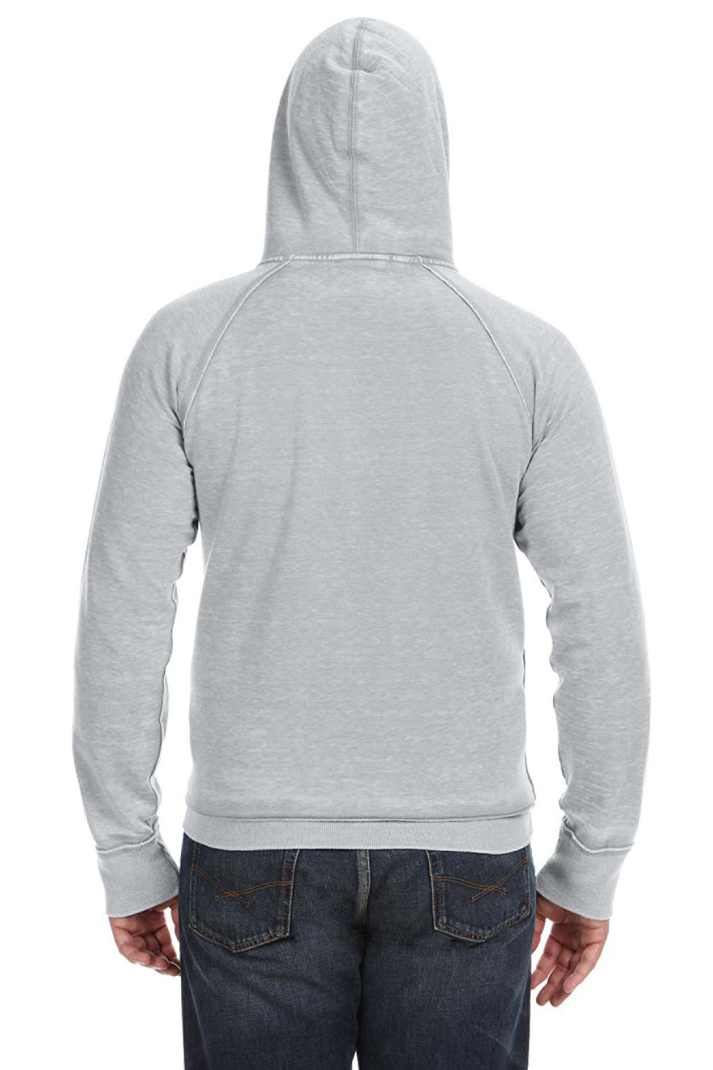 J America JA8915/8915 Mens Vintage Zen Burnout Fleece Hooded Sweatshirt Hoodie w/ Pouch Pocket Cement Grey Model Back