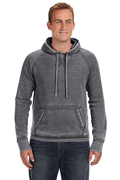 J America JA8915/8915 Mens Vintage Zen Burnout Fleece Hooded Sweatshirt Hoodie w/ Pouch Pocket Dark Smoke Grey Model Front