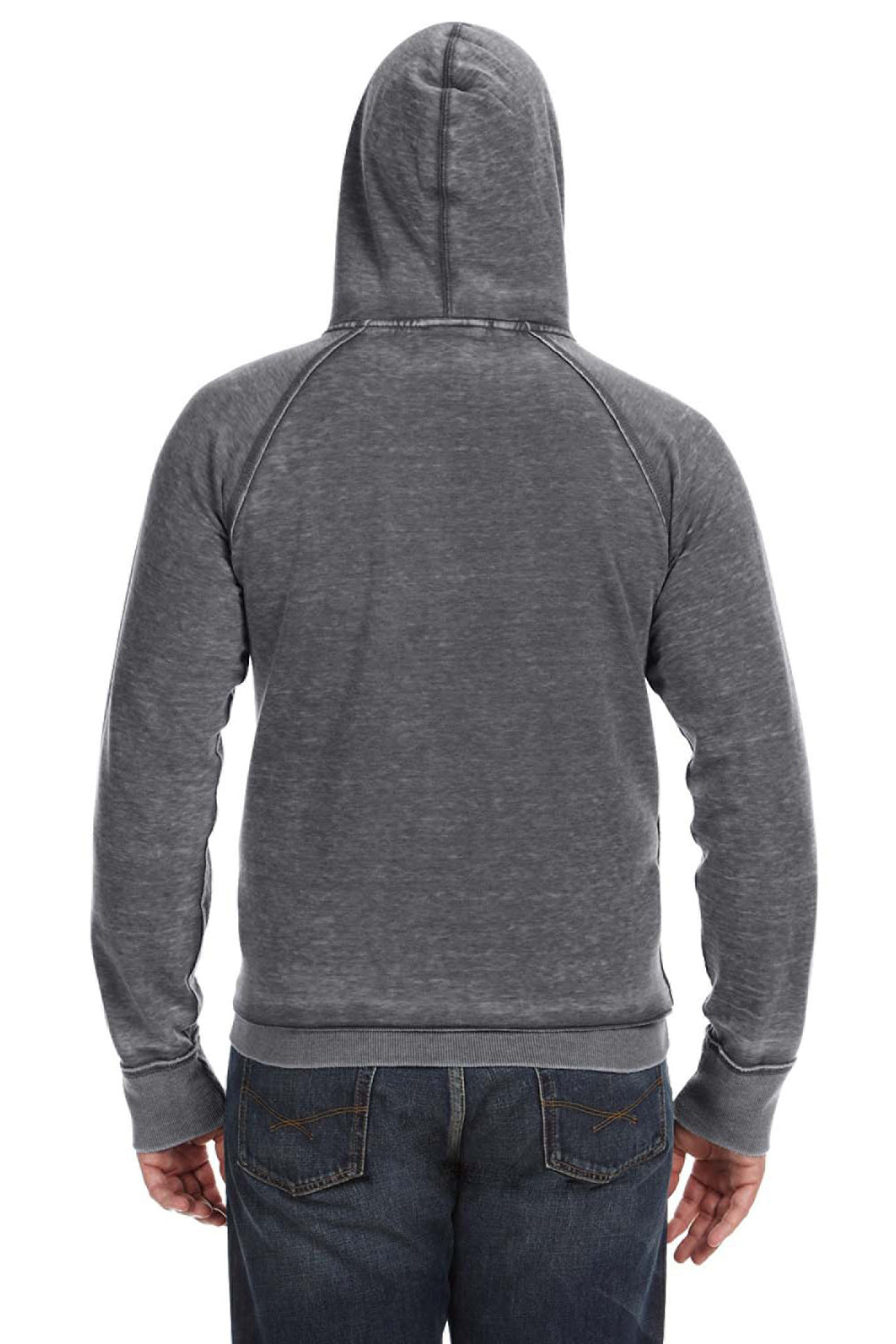 J America JA8915/8915 Mens Vintage Zen Burnout Fleece Hooded Sweatshirt Hoodie w/ Pouch Pocket Dark Smoke Grey Model Back