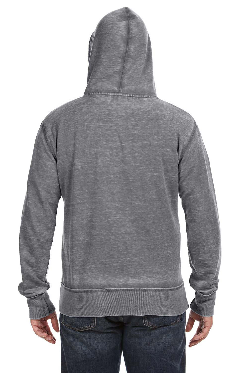 J America JA8916/8916 Mens Vintage Zen Burnout Fleece Full Zip Hooded Sweatshirt Hoodie w/ Pockets Dark Smoke Grey Model Back