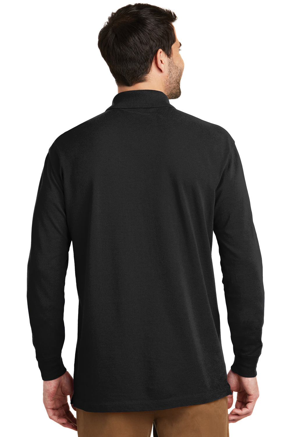 Port Authority K8000LS Mens Wrinkle Resistant Long Sleeve Polo Shirt Black Model Back
