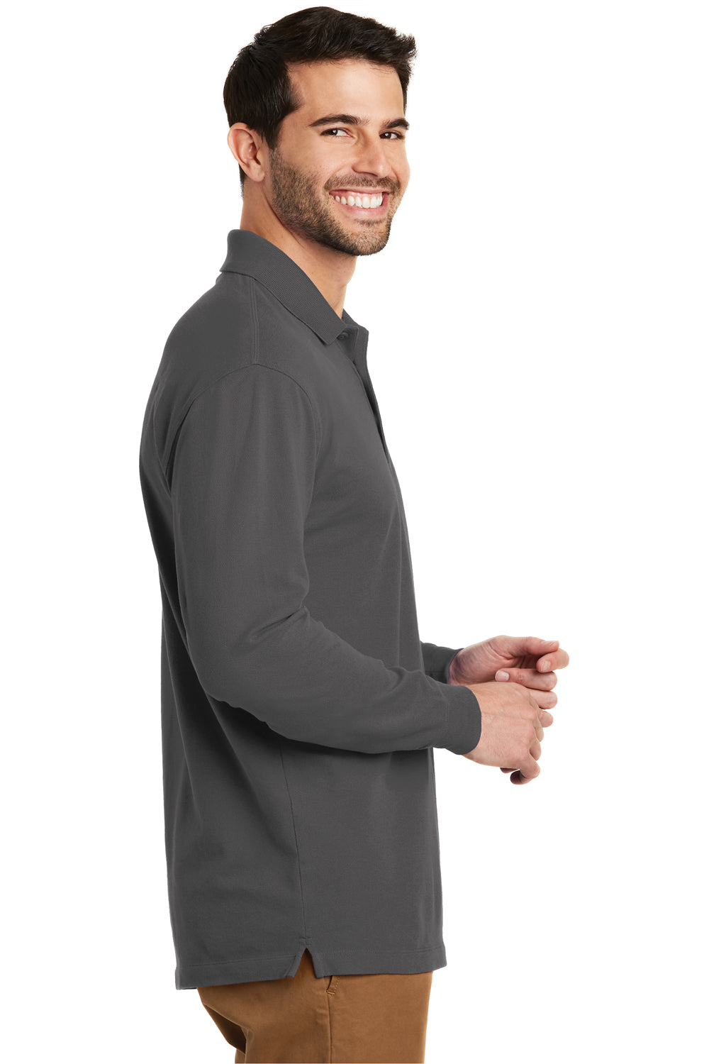 Port Authority K8000LS Mens Wrinkle Resistant Long Sleeve Polo Shirt Sterling Grey Model Side