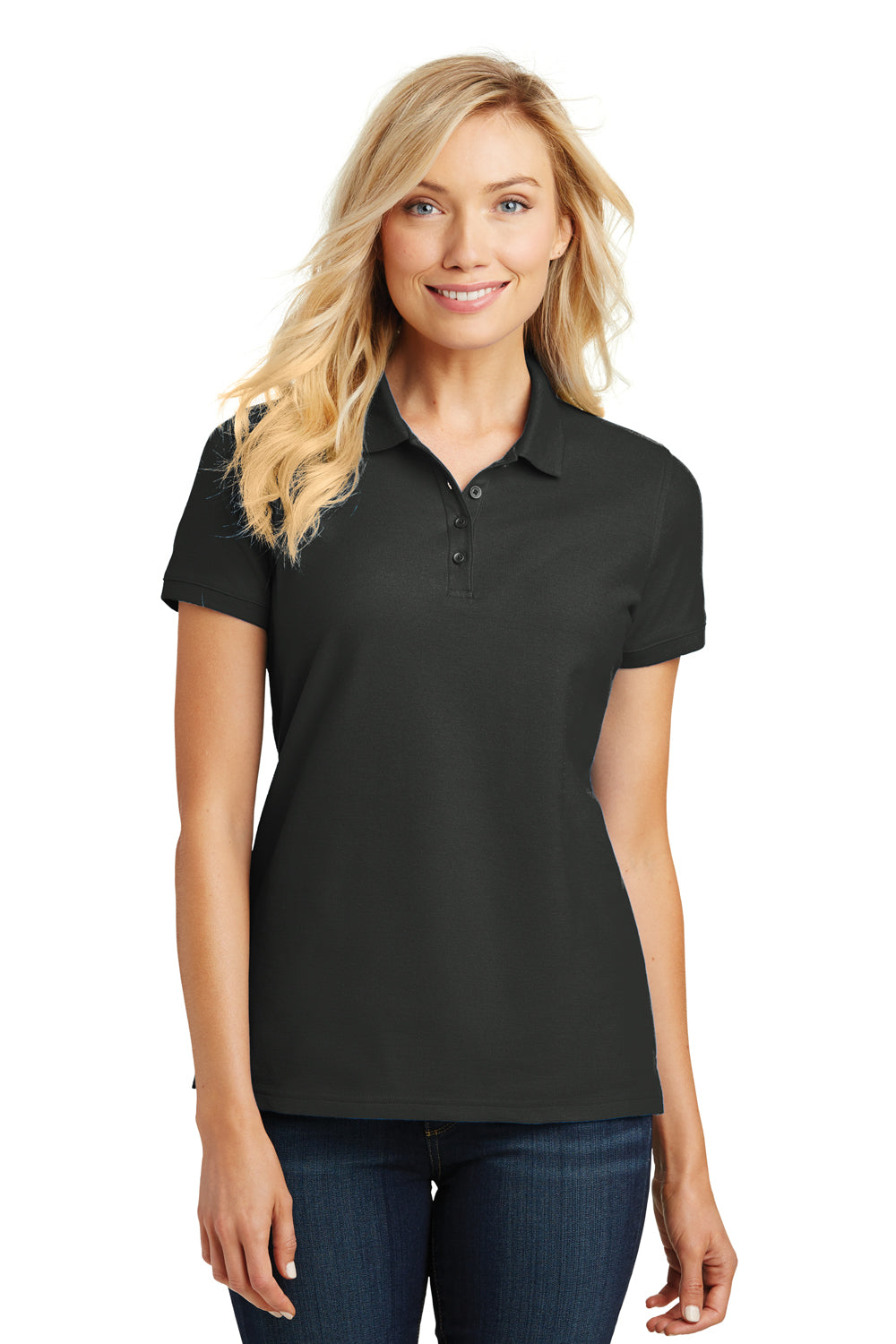 Port Authority L100 Womens Core Classic Short Sleeve Polo Shirt Deep Black Model Front