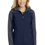 Port Authority Womens Core Wind & Water Resistant Full Zip Hooded Jacket - Dress Navy Blue/Battleship Grey