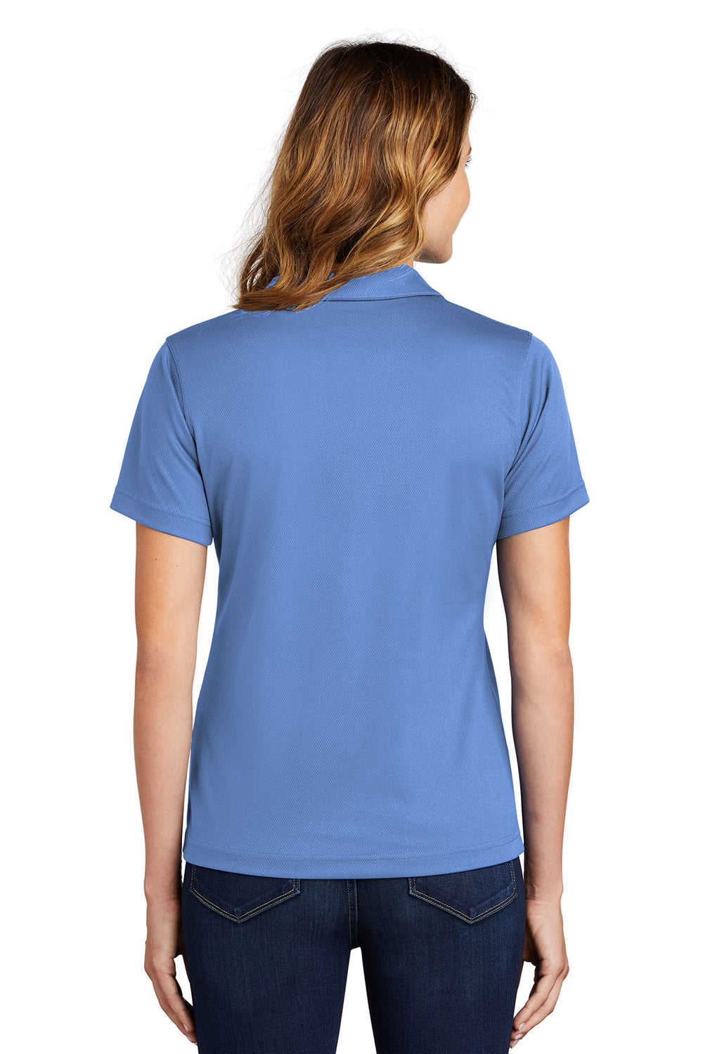 Sport-Tek L469 Womens Dri-Mesh Moisture Wicking Short Sleeve Polo Shirt Blueberry Model Back