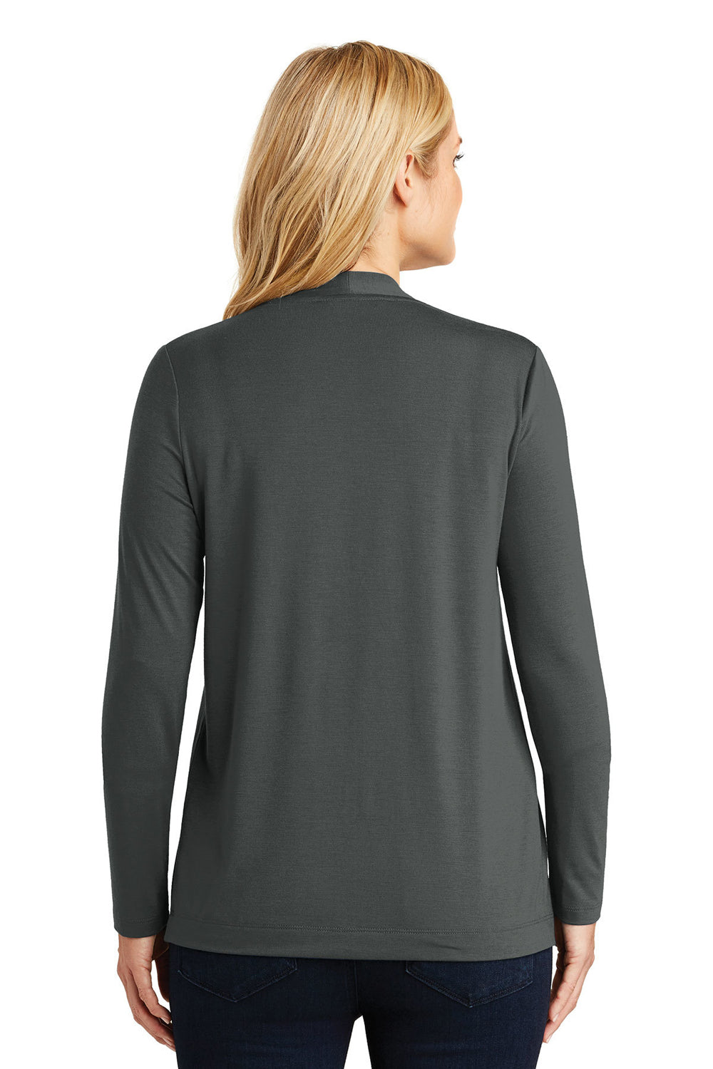 Port Authority L5430 Womens Concept Long Sleeve Cardigan Sweater Smoke Grey Model Back