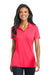 Port Authority L568 Womens Cotton Touch Performance Moisture Wicking Short Sleeve Polo Shirt Hot Coral Pink Model Front