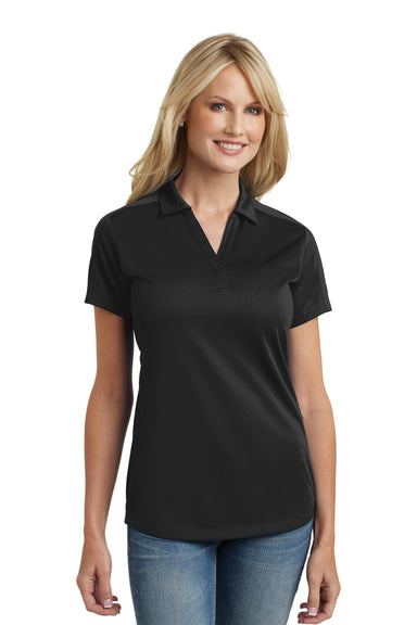 Port Authority L569 Womens Moisture Wicking Short Sleeve Polo Shirt Black Model Front