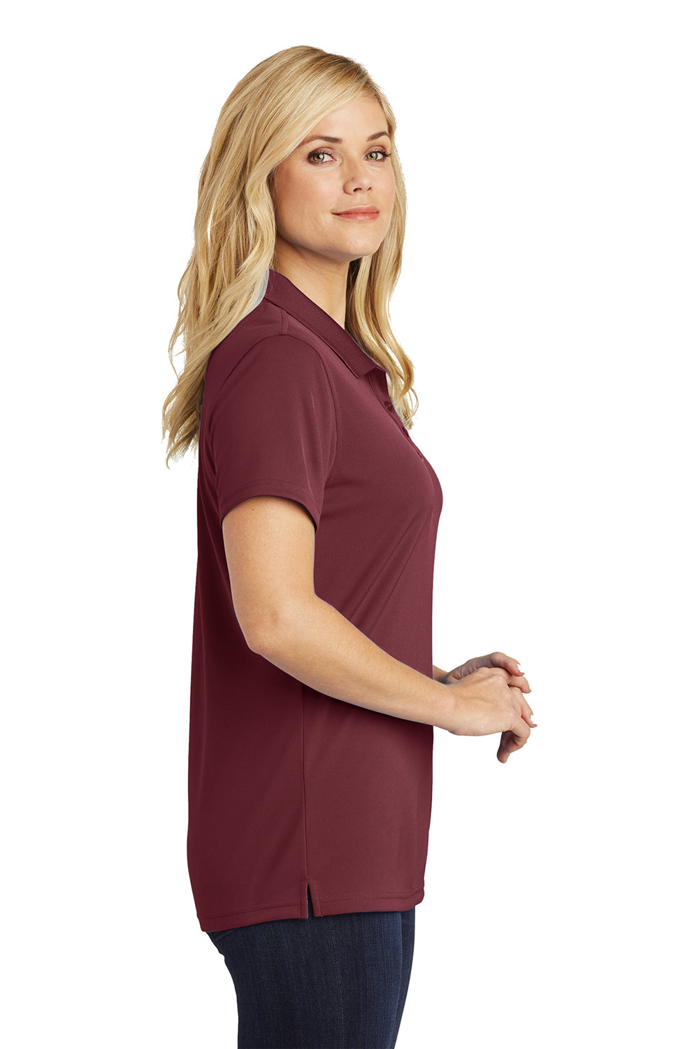 Port Authority LK110 Womens Dry Zone Moisture Wicking Short Sleeve Polo Shirt Burgundy Model Side