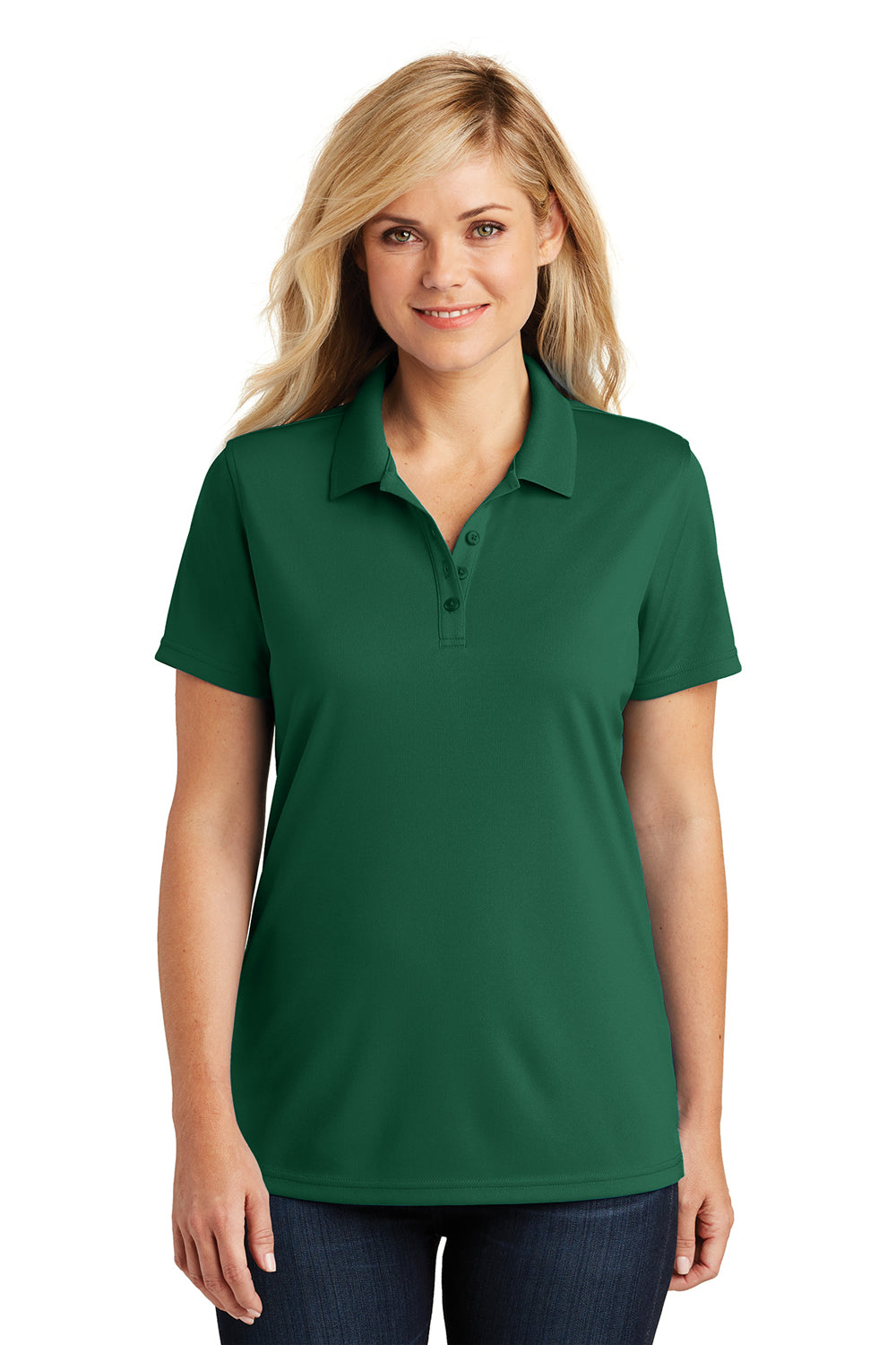 Port Authority LK110 Womens Dry Zone Moisture Wicking Short Sleeve Polo Shirt Deep Forest Green Model Front
