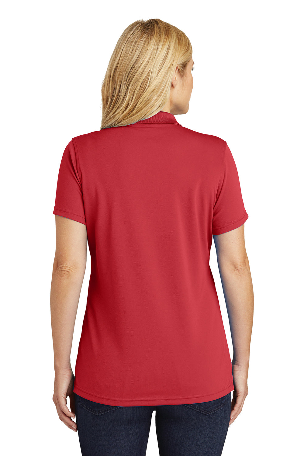 Port Authority LK110 Womens Dry Zone Moisture Wicking Short Sleeve Polo Shirt Rich Red Model Back